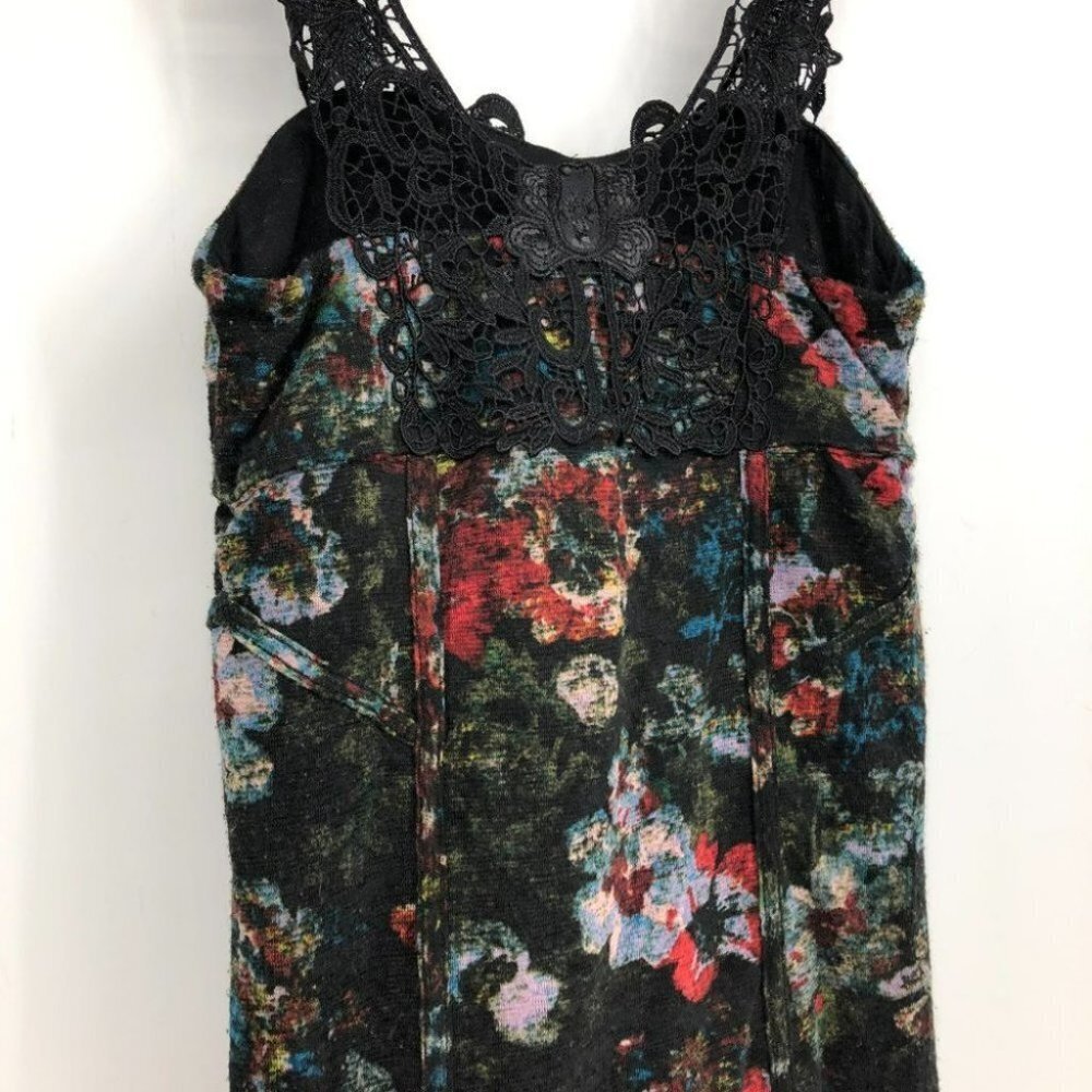 Free People Knockout bodycon black red floral lace crochet strap mini dress SP - Picture 7 of 16